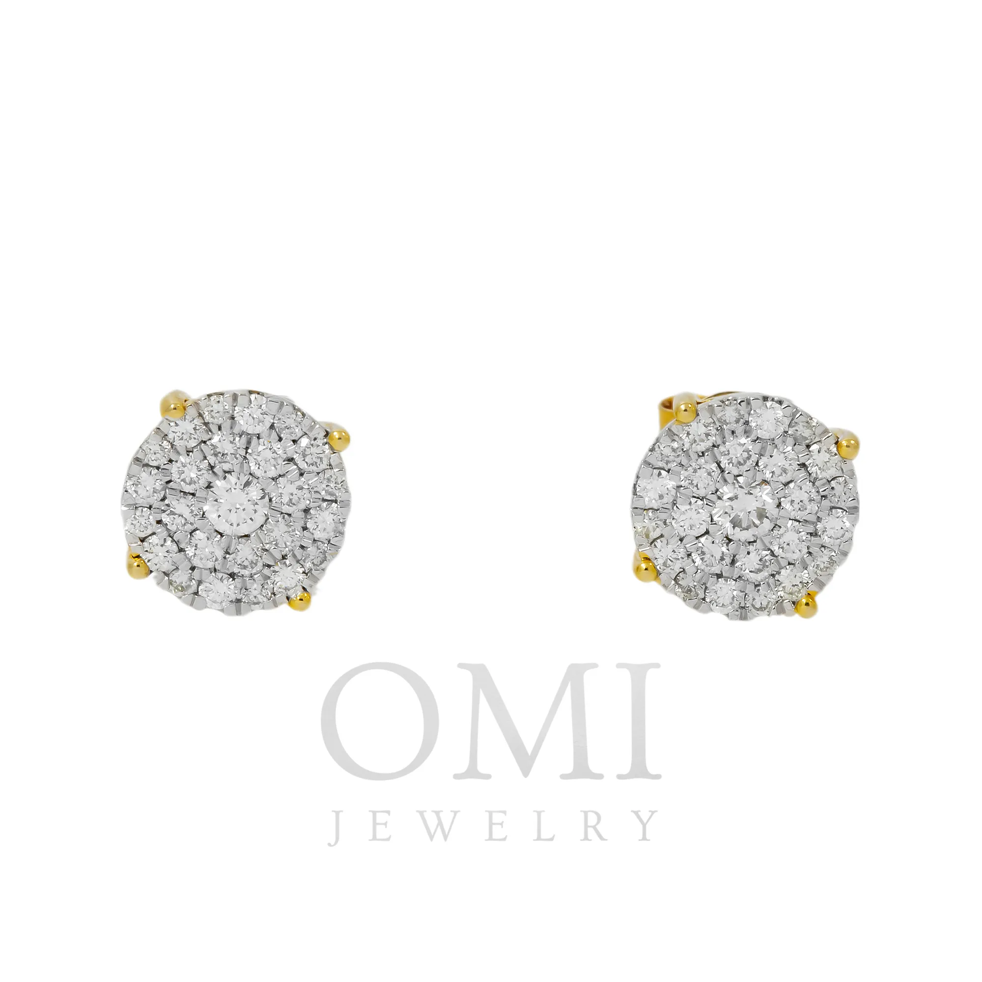 10K GOLD ROUND DIAMOND CLUSTER EARRINGS 1.07 CTW