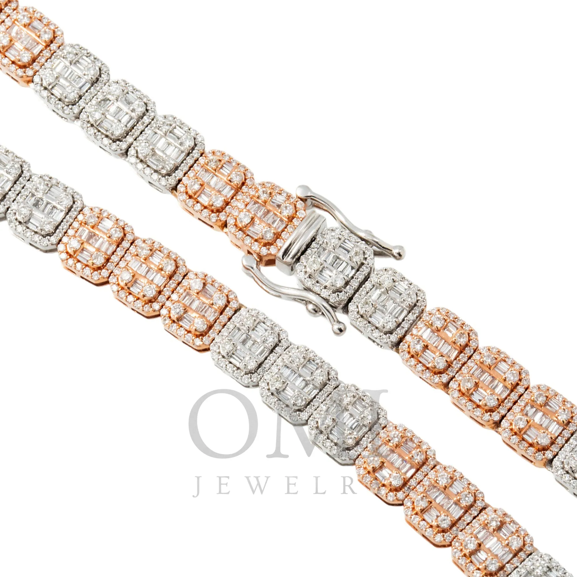 10K GOLD TWO TONE 8MM BAGUETTE AND ROUND DIAMOND CHAIN 16.13 CT