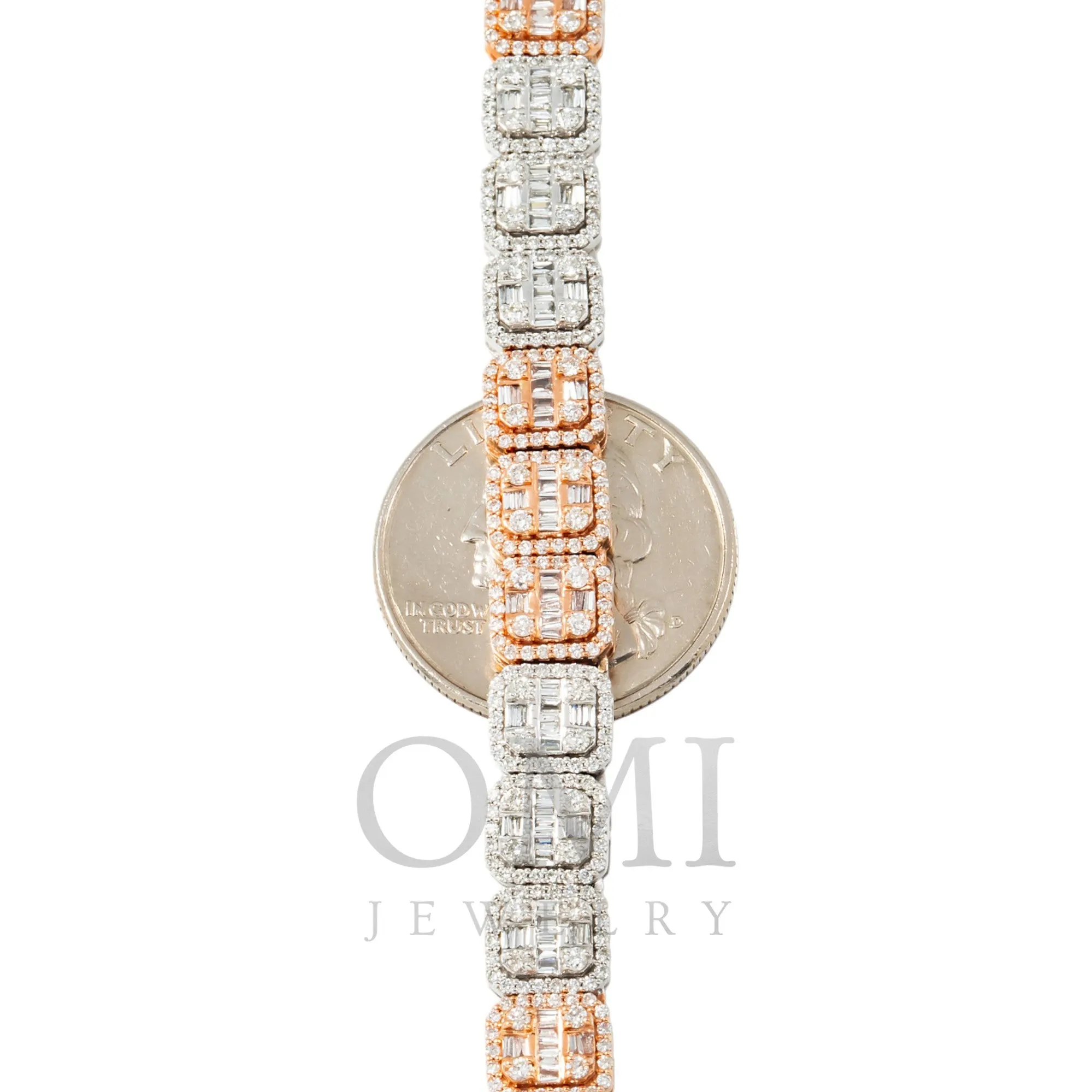 10K GOLD TWO TONE 8MM BAGUETTE AND ROUND DIAMOND CHAIN 16.13 CT