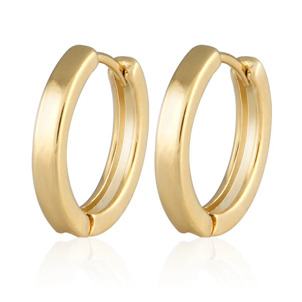 13 mm_Plain Huggie Hoop Earrings 14K Gold Plated