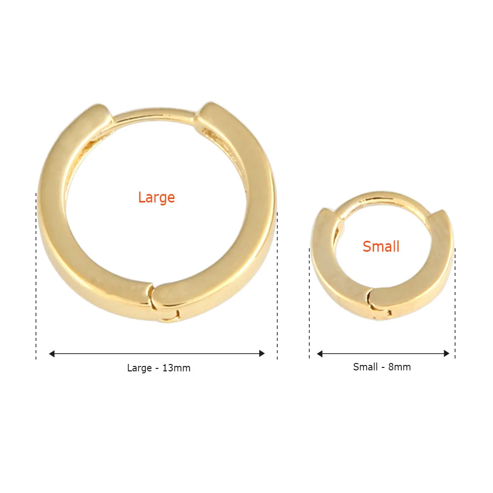 13 mm_Plain Huggie Hoop Earrings 14K Gold Plated