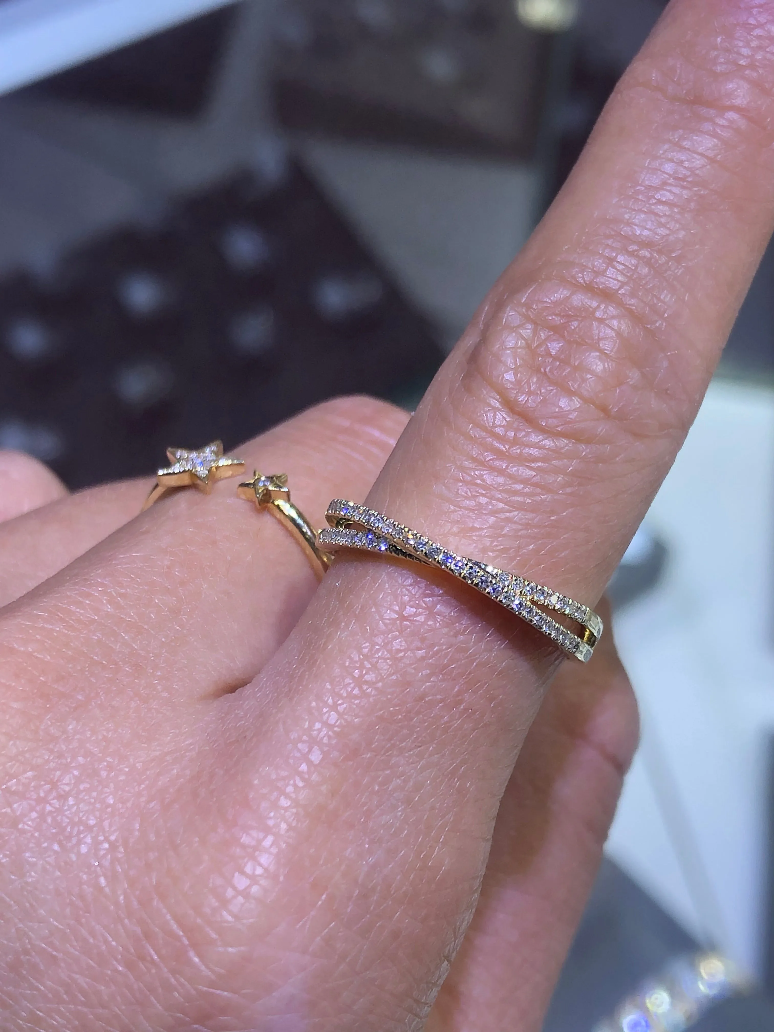 14K Gold X Mini Narrow Diamond Ring