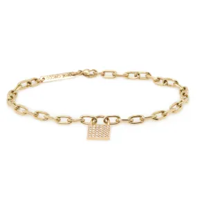 14k Pavé Diamond Padlock Medium Square Oval Link Bracelet