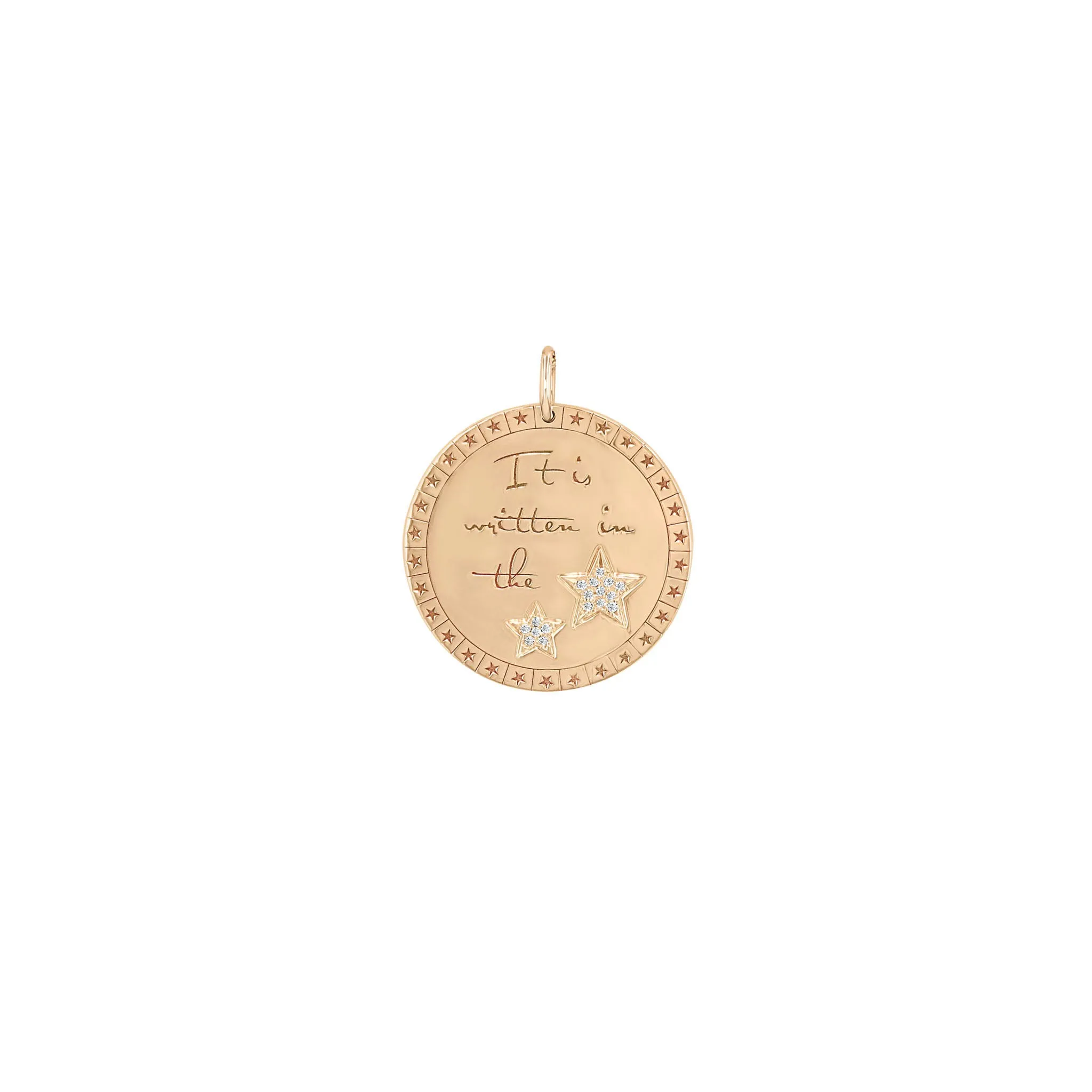 14k Single Large It is written in the stars Mantra with Diamond Stars Disc Charm