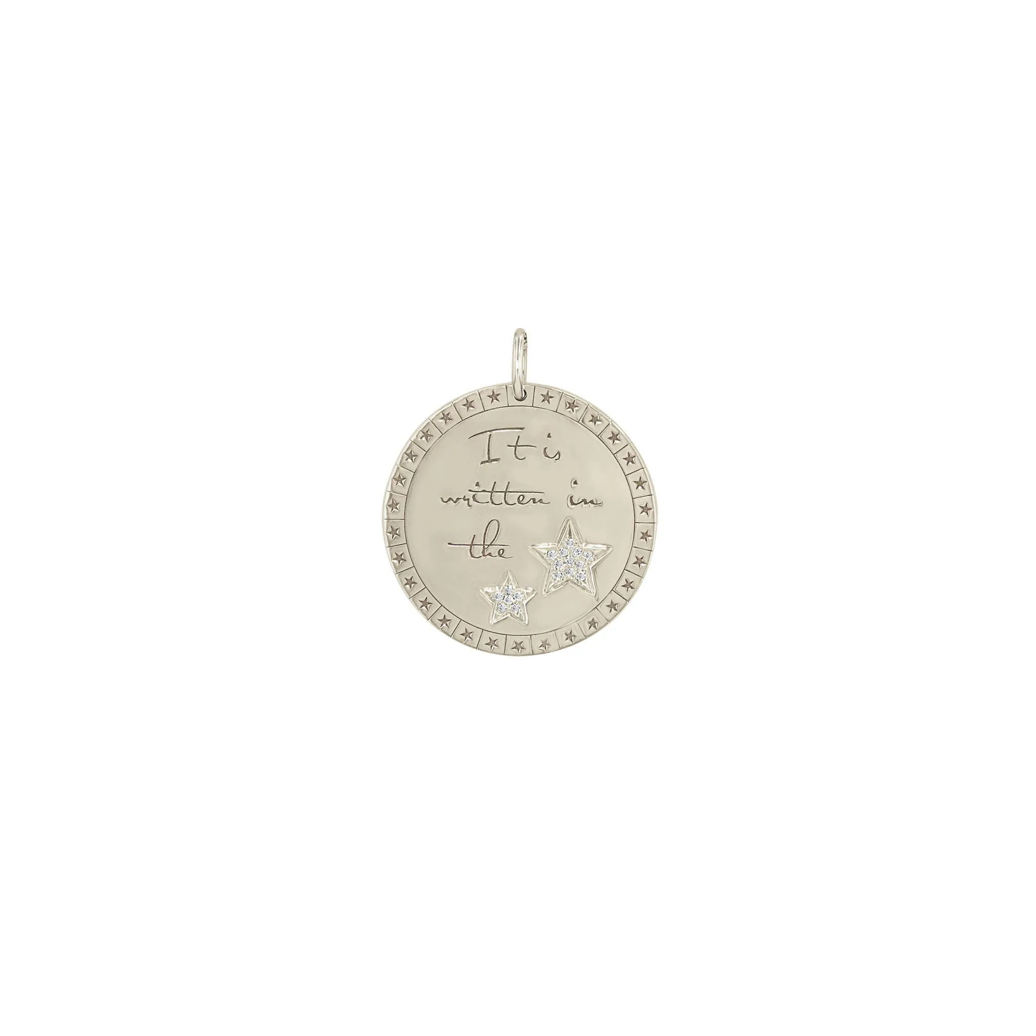 14k Single Large It is written in the stars Mantra with Diamond Stars Disc Charm