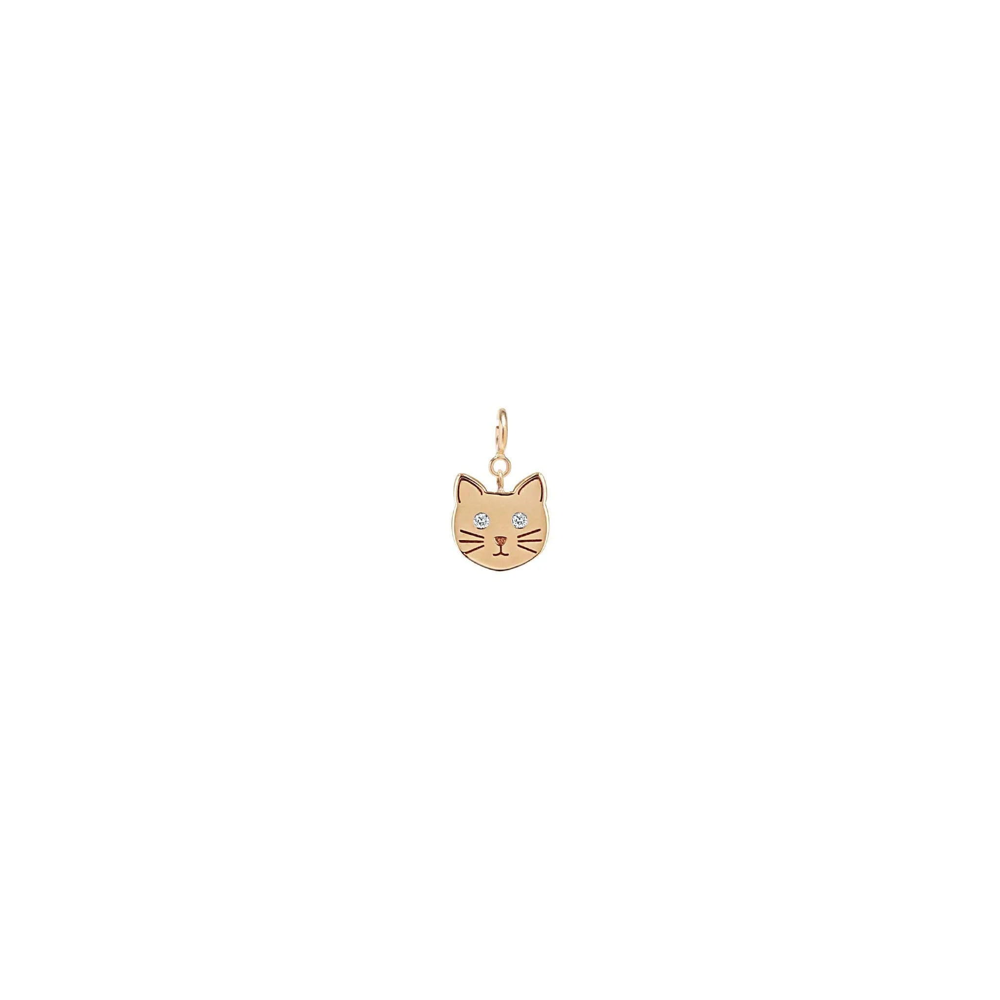 14k Single Midi Bitty Cat with Diamond Eyes Charm