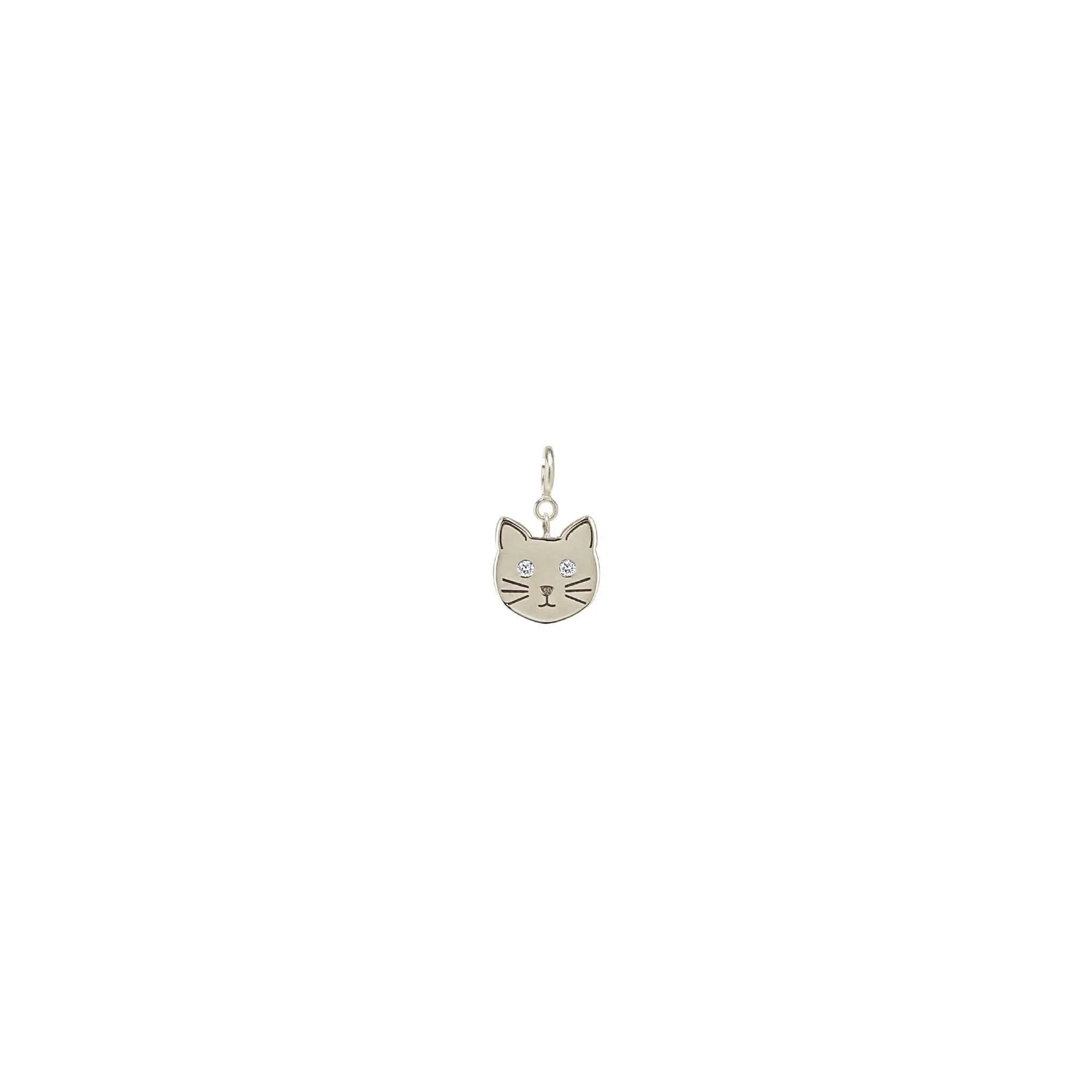 14k Single Midi Bitty Cat with Diamond Eyes Charm