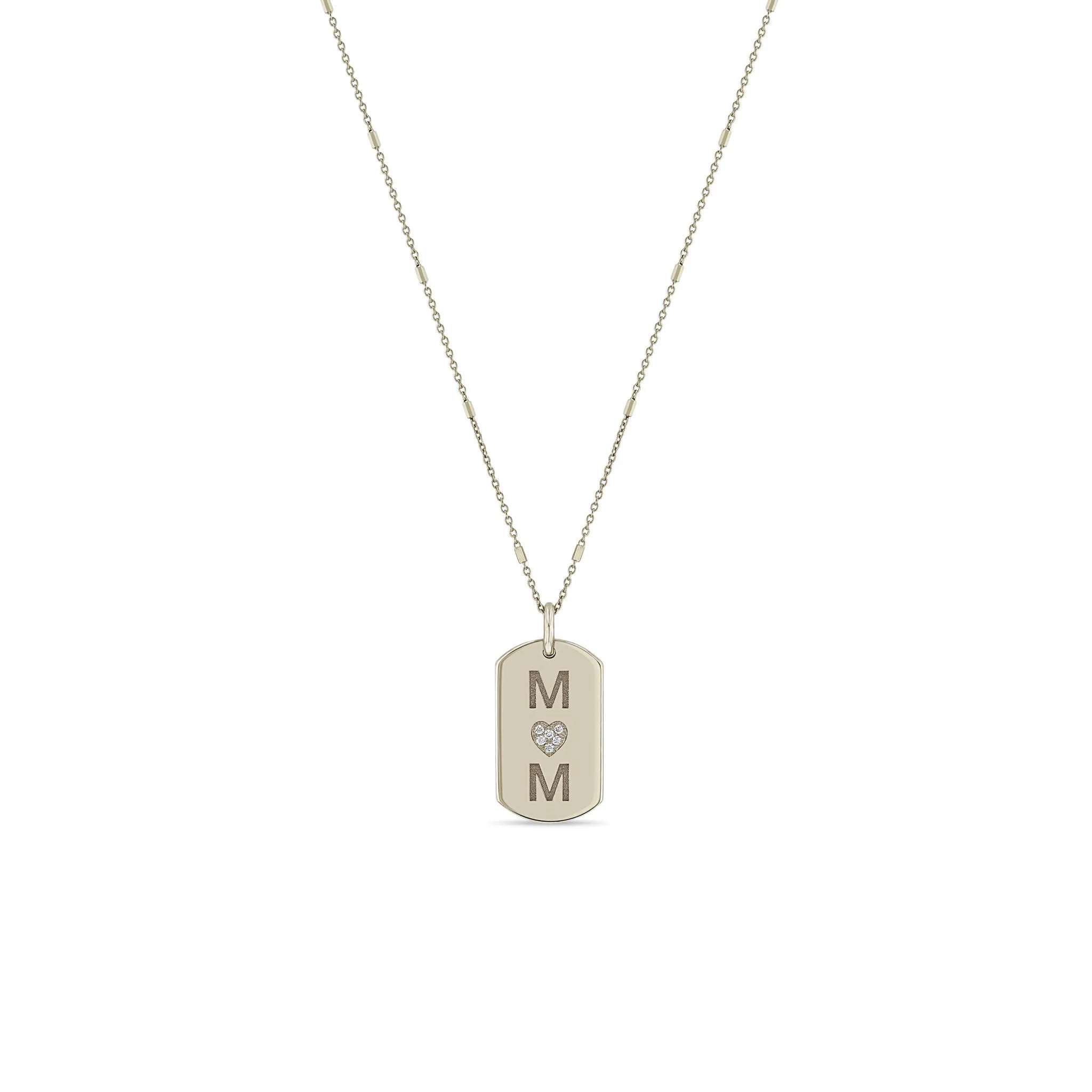 14k X-Small 2 Initials & Diamond Heart Dog Tag Necklace