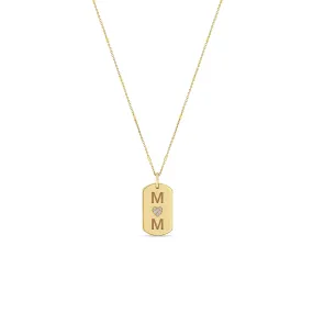 14k X-Small 2 Initials & Diamond Heart Dog Tag Necklace