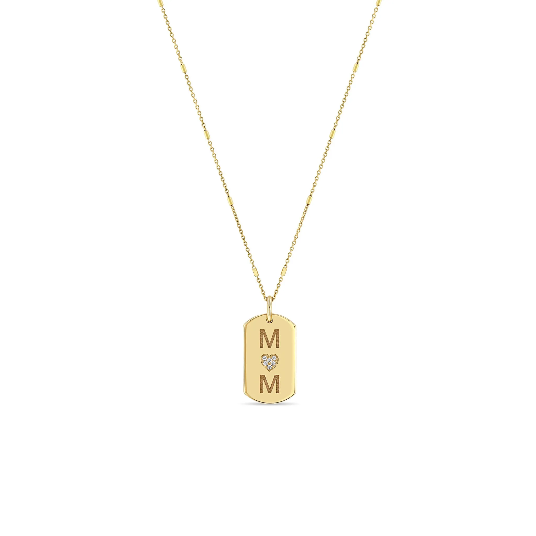 14k X-Small 2 Initials & Diamond Heart Dog Tag Necklace