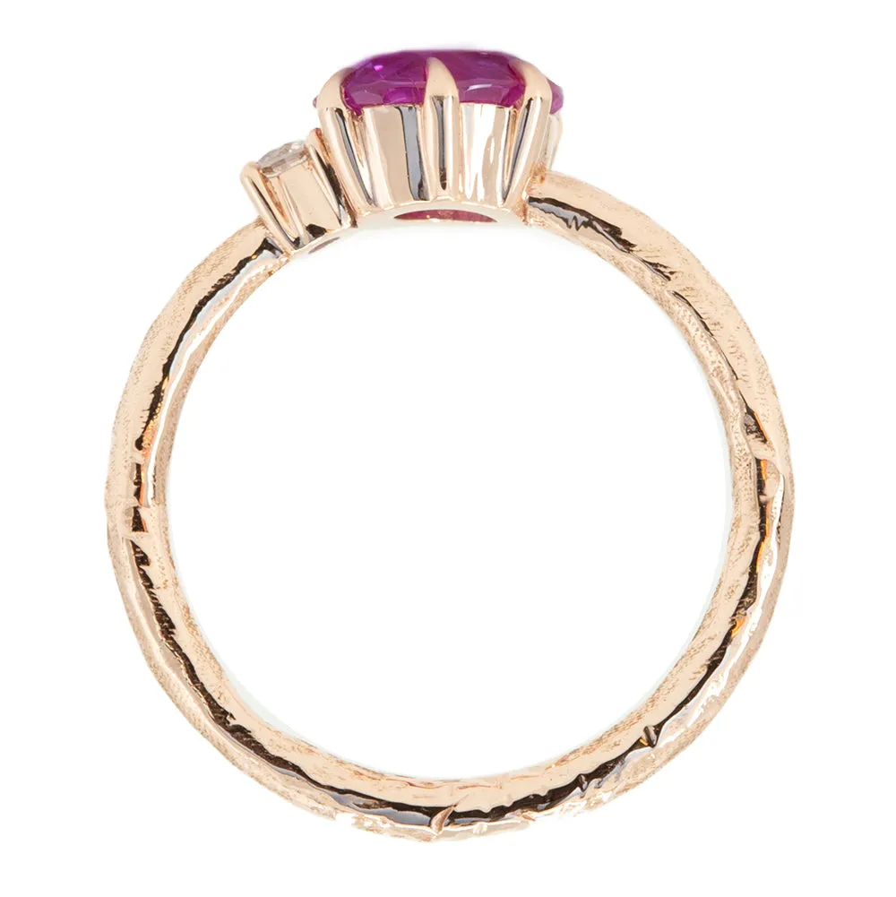 1.61ct Oval Neon Pink Sapphire and Diamond Asymmetrical Ring in 14k Rose Gold