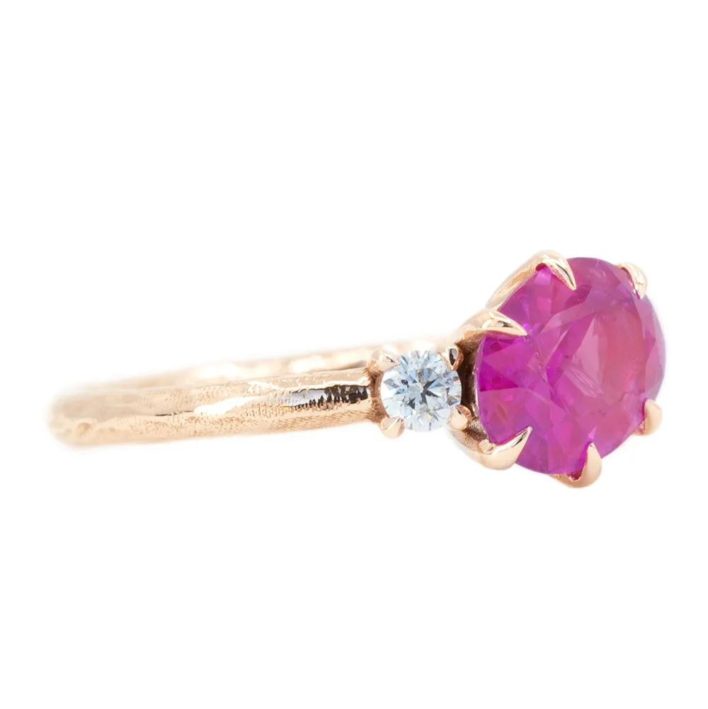 1.61ct Oval Neon Pink Sapphire and Diamond Asymmetrical Ring in 14k Rose Gold