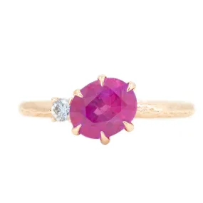 1.61ct Oval Neon Pink Sapphire and Diamond Asymmetrical Ring in 14k Rose Gold