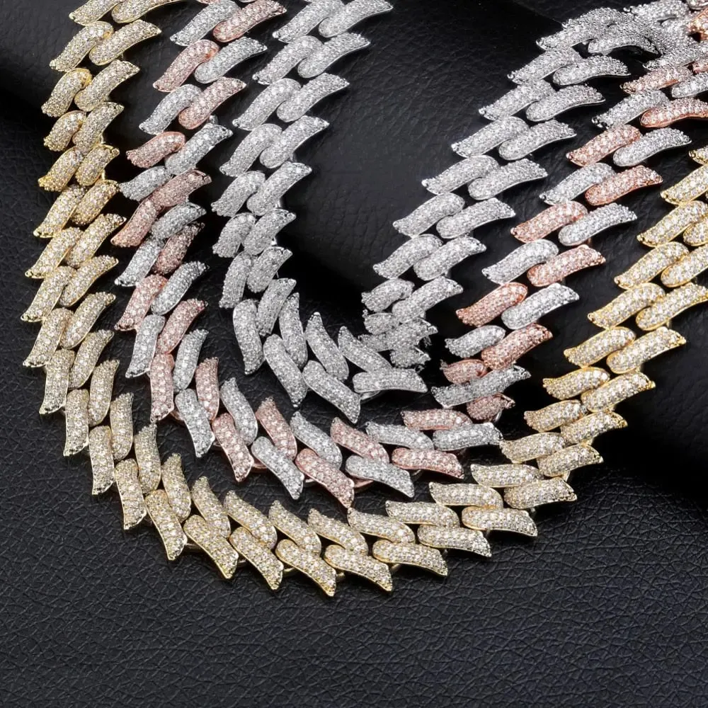 16mm Spiked Diamond Cuban Chain in White Gold