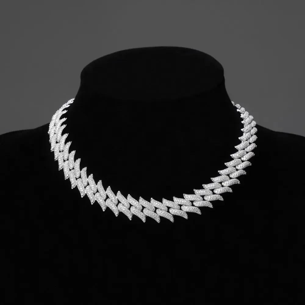 16mm Spiked Diamond Cuban Chain in White Gold