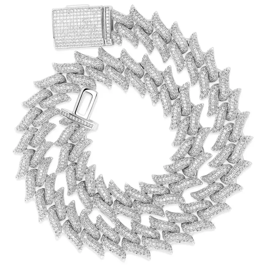 16mm Spiked Diamond Cuban Chain in White Gold