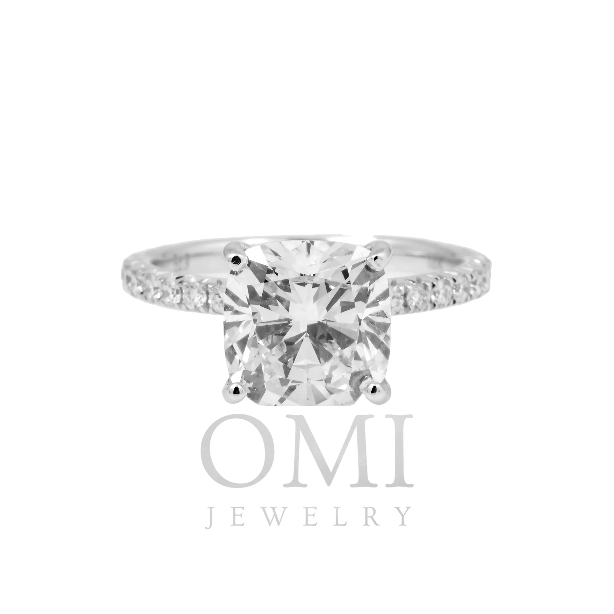 18K GOLD CUSHION CUT LAB DIAMOND ENGAGEMENT RING 3.93 CTW