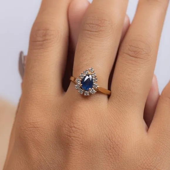 18K Gold Sapphire& Diamond Engagement Ring