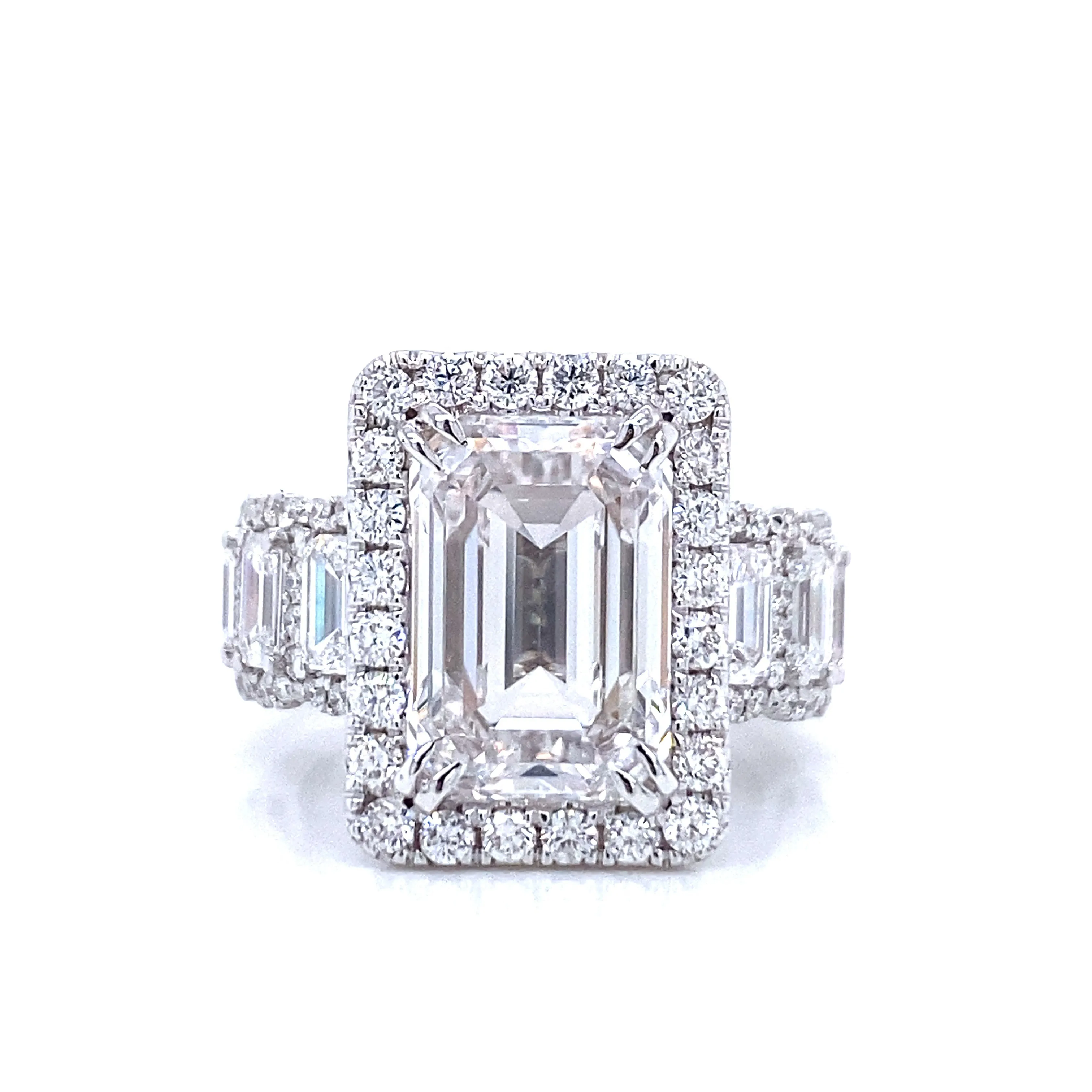 8 Carat Emerald Cut Lab Grown Diamond Engagement Ring.Halo Eternity.  IGI Certified