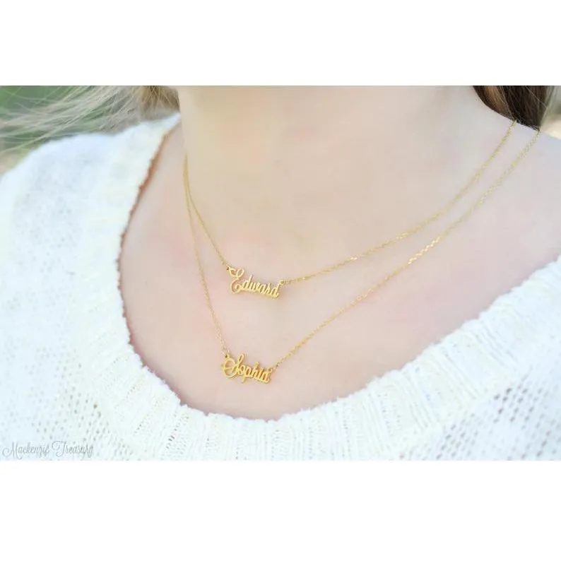 925 Silver Double Chain Name Necklace Personalized Layer Name Necklace Jewelry Children Names Necklace Mothers Gift