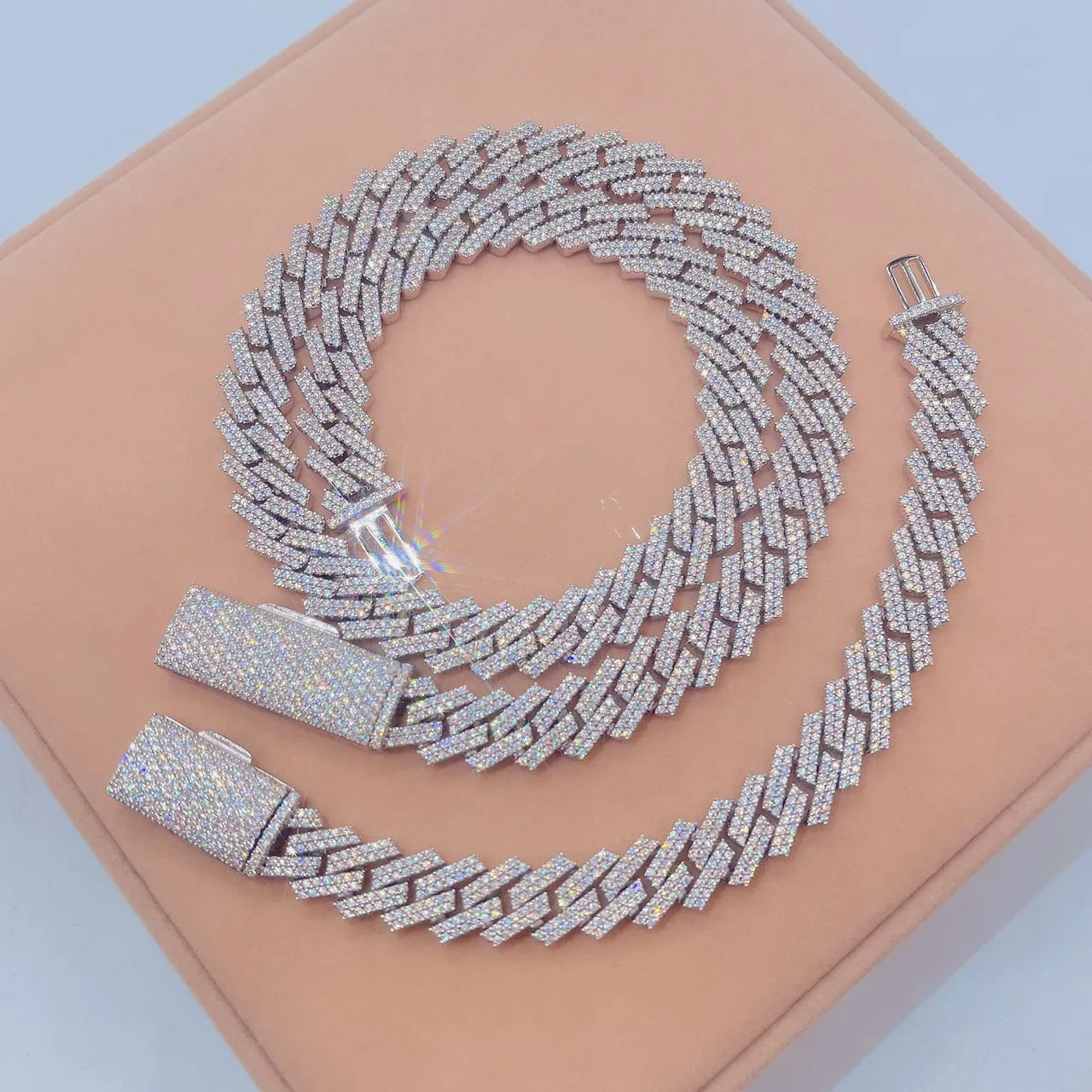 925 STERLING SILVER VVS MOISSANITE MIAMI CUBAN LINK CHAIN 13MM