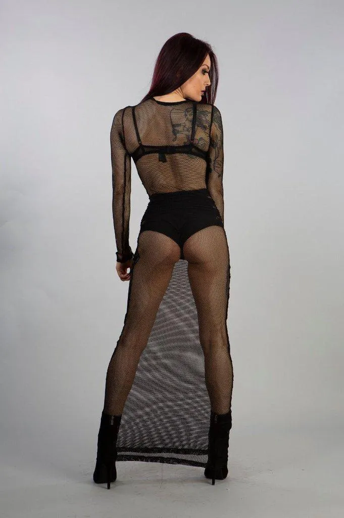 Adrianna Dress In Black Fishnet