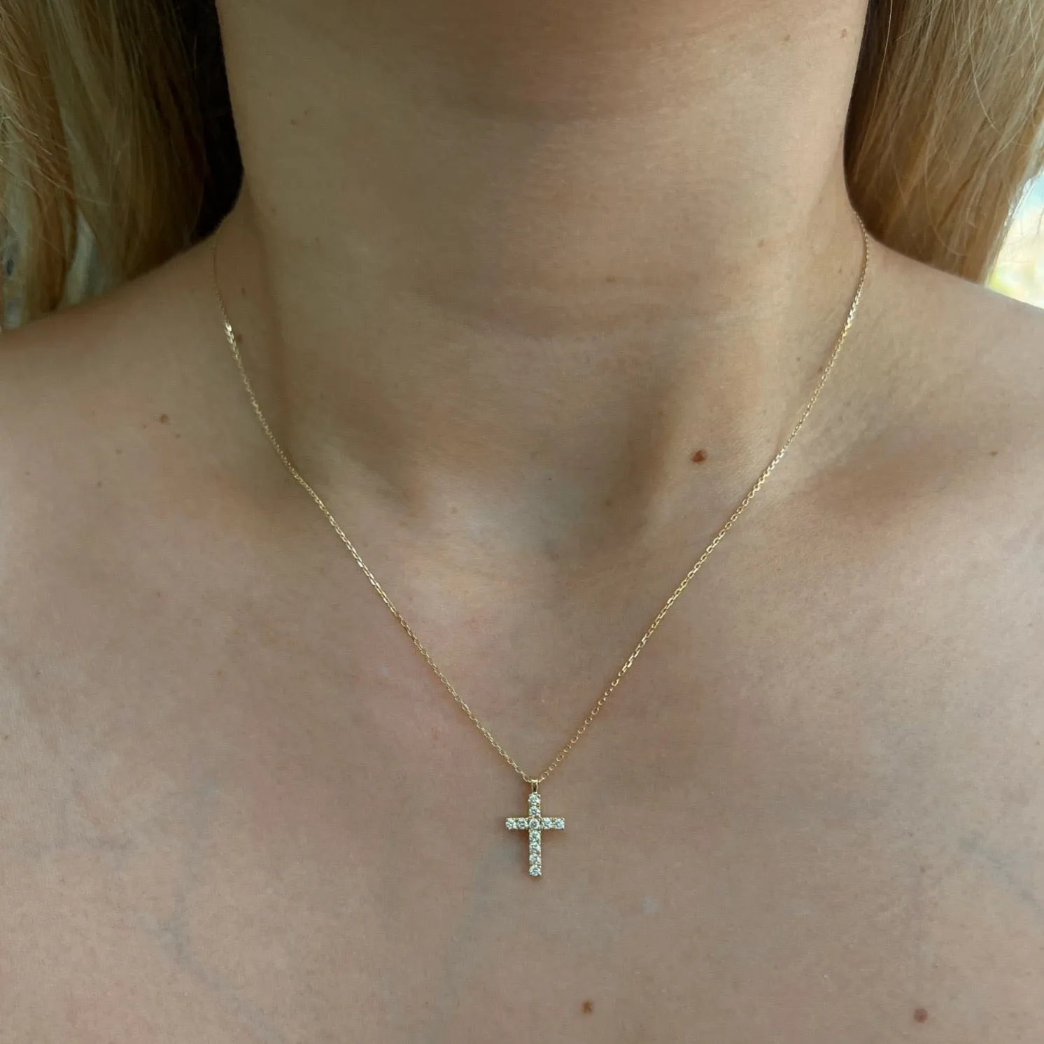 AFJ Diamond Collection - Diamond Cross Pendant Necklace, 14k Yellow Gold