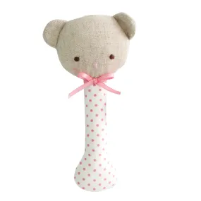 Alimrose Baby Bear Stick Rattle - Spot Pink on Ivory