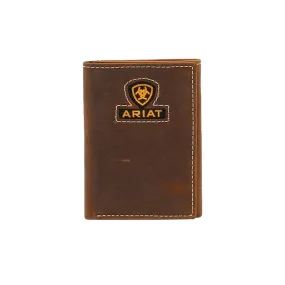 Ariat Men's Logo Ribbon Inlay Trifold Wallet Medium Brown