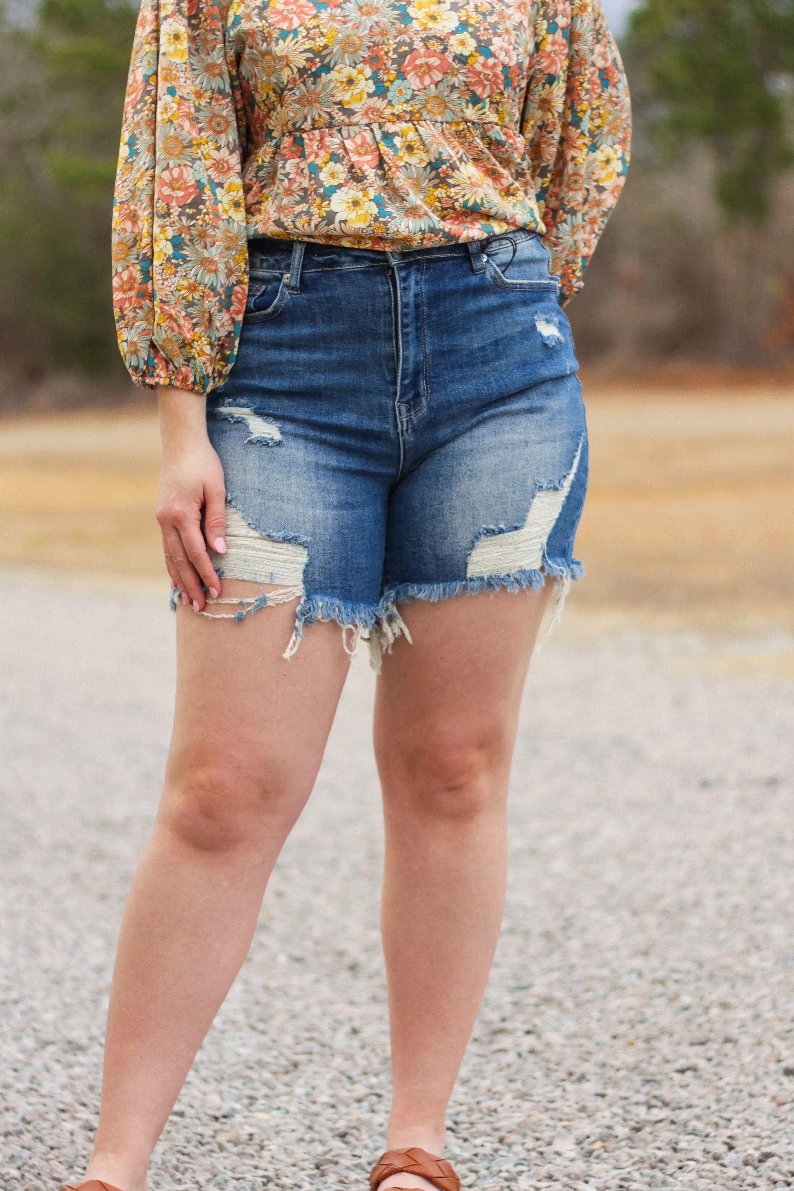 Aspen Distressed Mid-Thigh Shorts