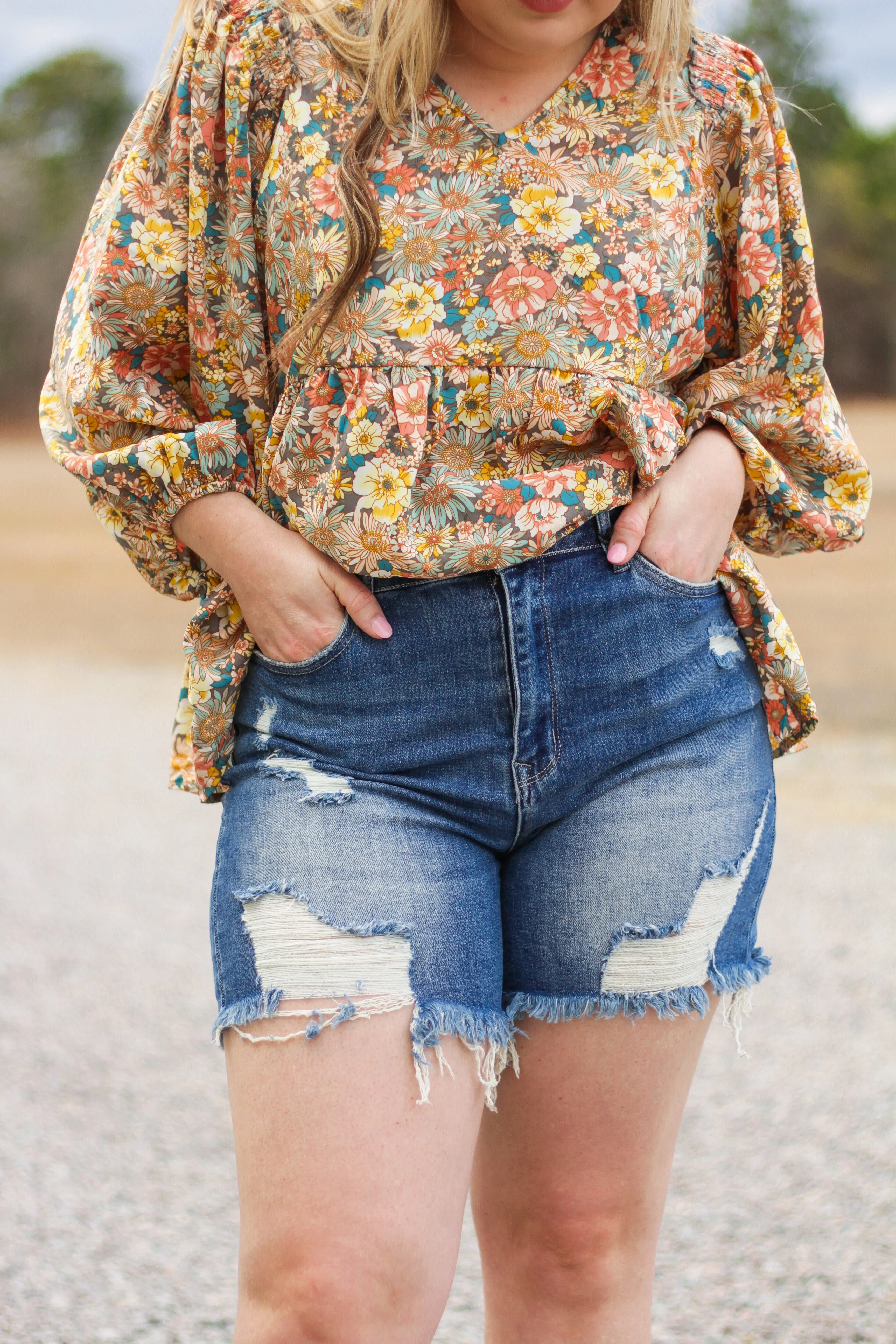 Aspen Distressed Mid-Thigh Shorts