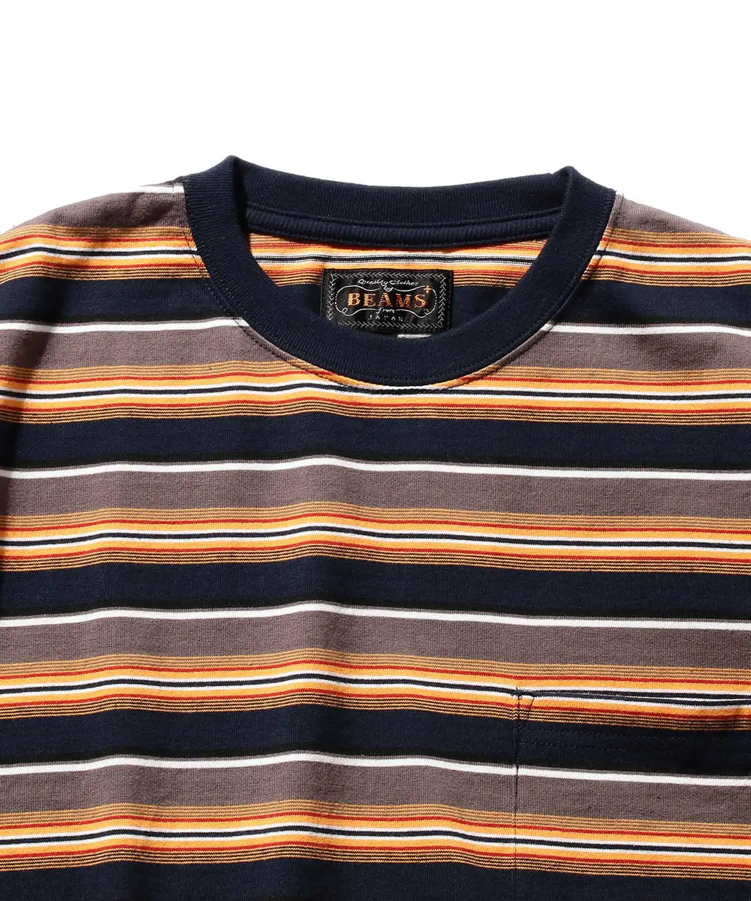 BEAMS PLUS Pocket Tee Multi Stripe Orange