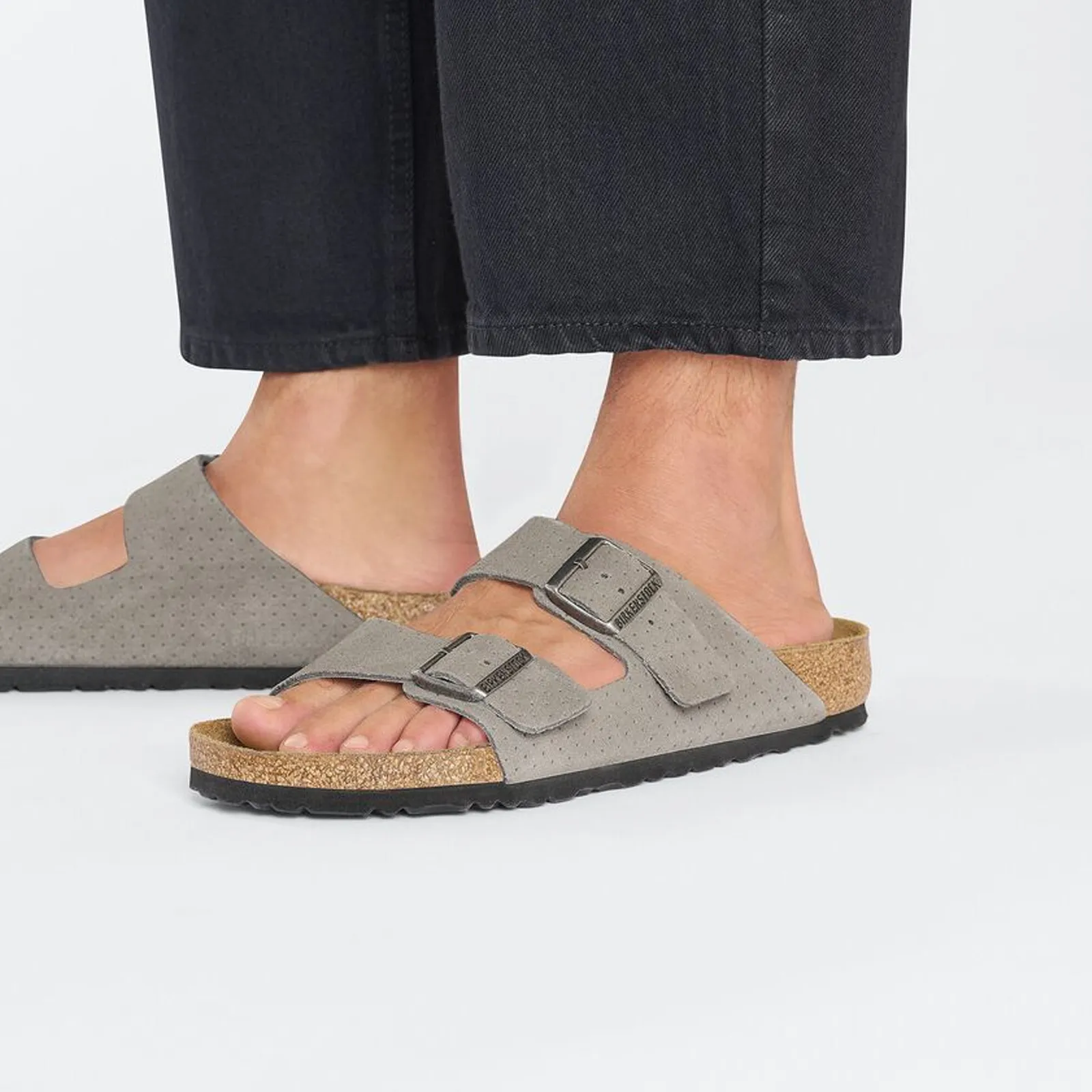 Birkenstock Arizona Slide Sandal (Men) - Dotted Stone Coin Suede