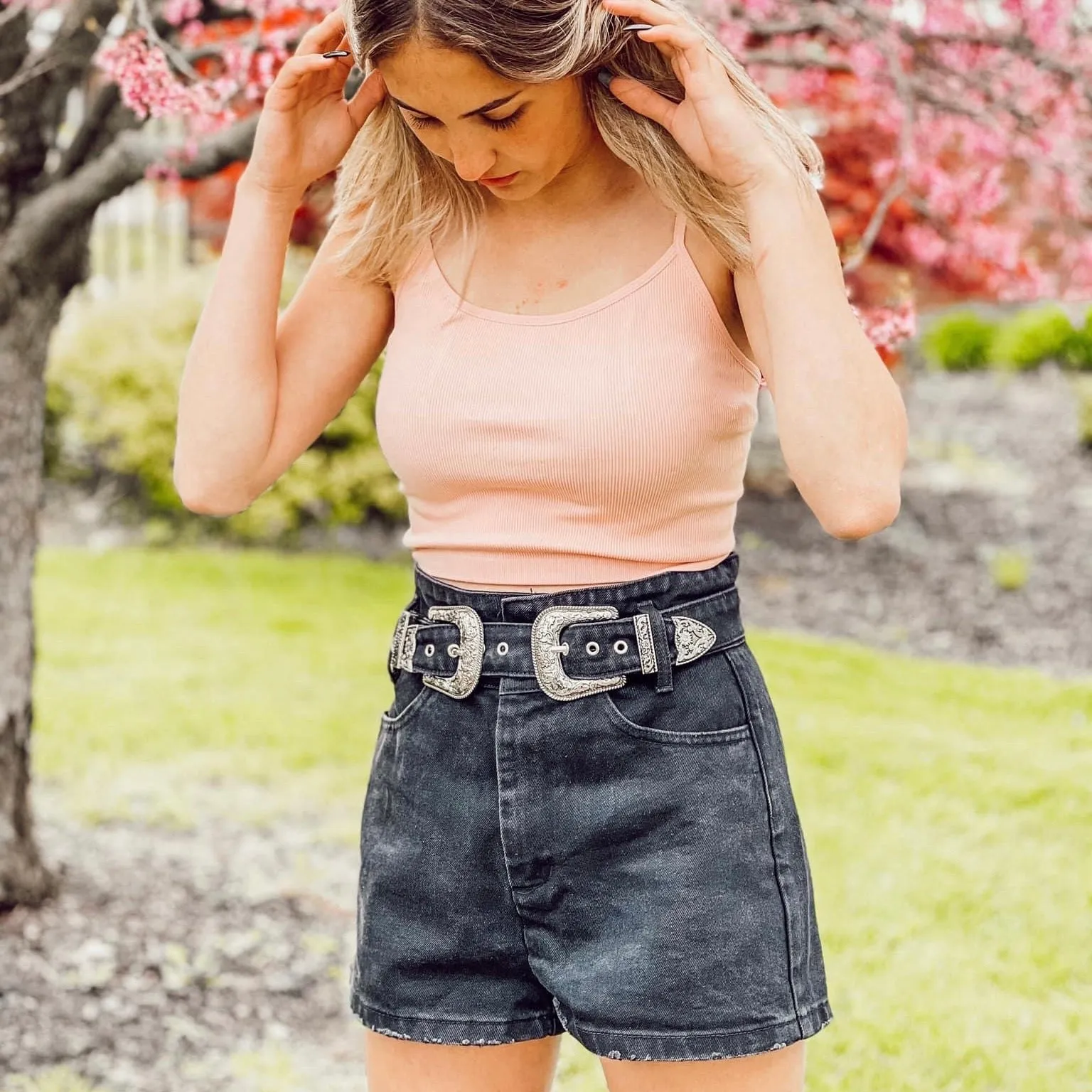 Buckle Detail High Waist Shorts