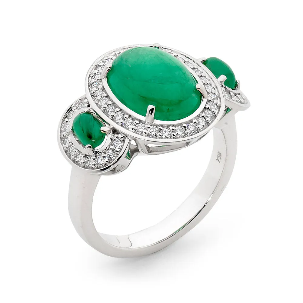 Cabochon Cut Emerald and Diamond Ring