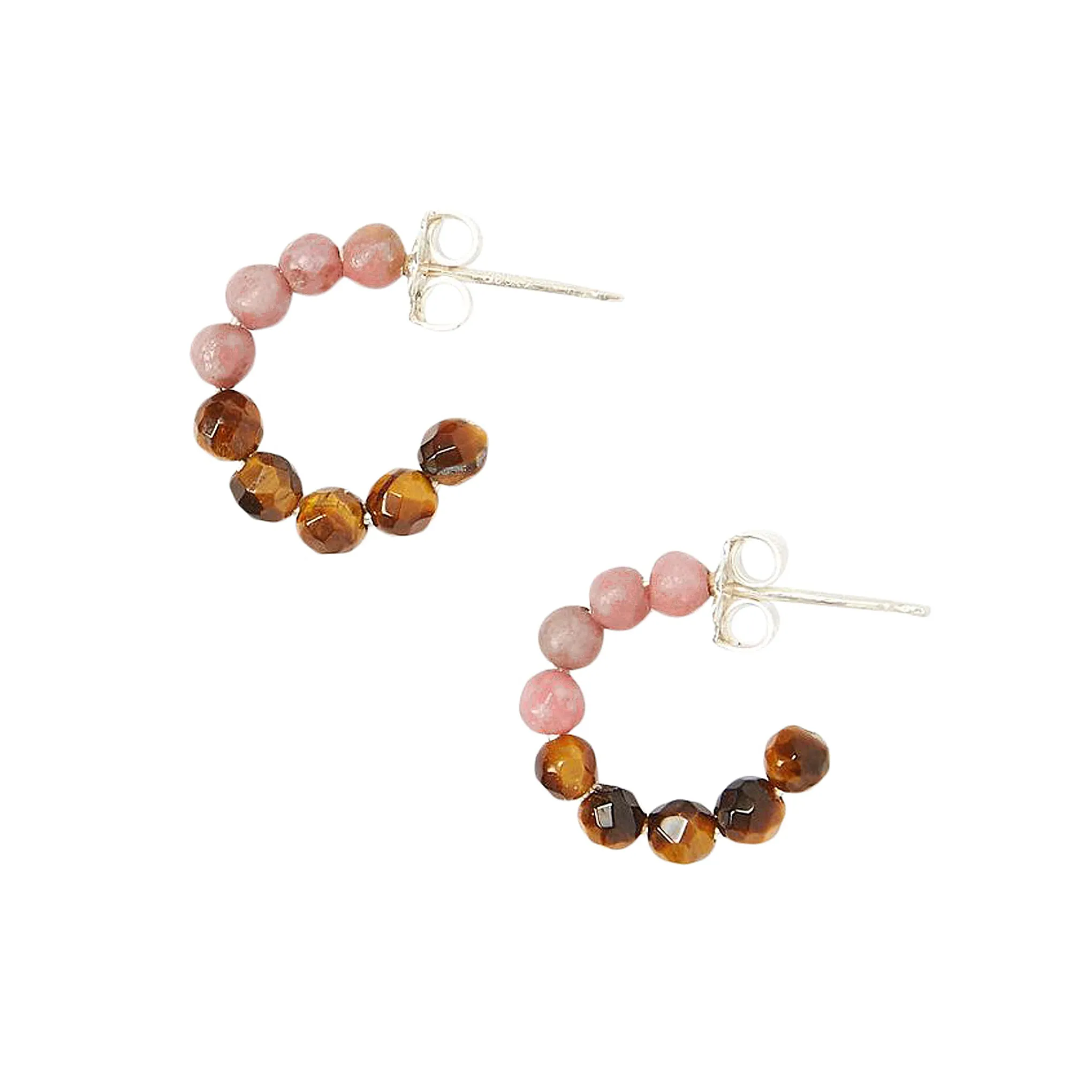 Chan Luu Color Block Stone Huggie Hoop Earrings in Rhodonite and Tiger's Eye