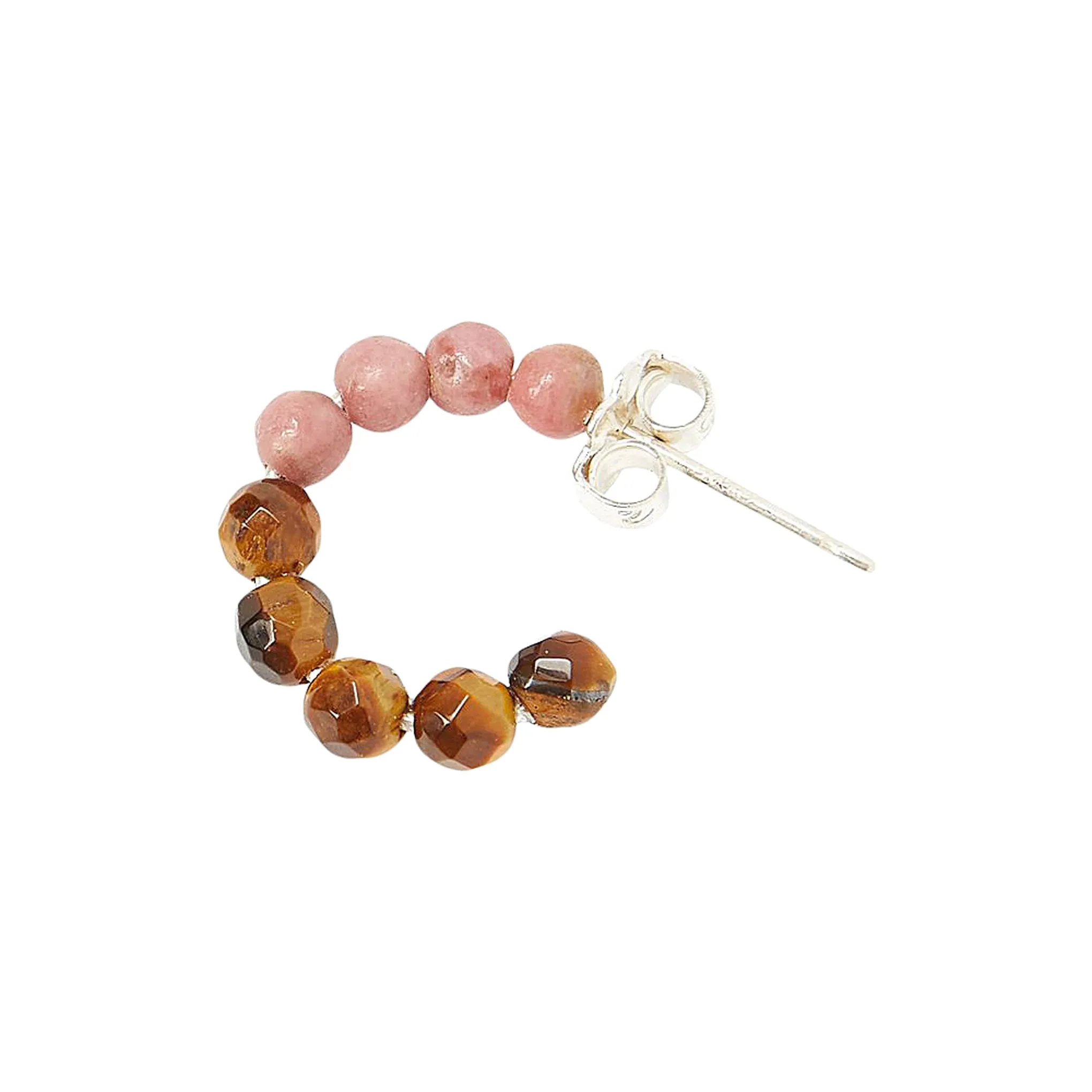 Chan Luu Color Block Stone Huggie Hoop Earrings in Rhodonite and Tiger's Eye