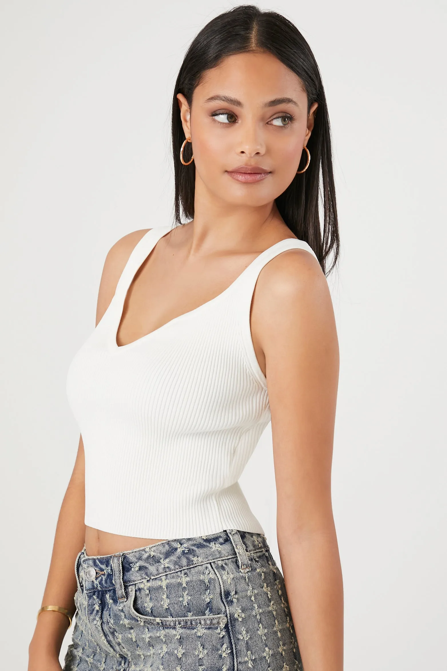 Cropped Sweater-Knit Tank Top