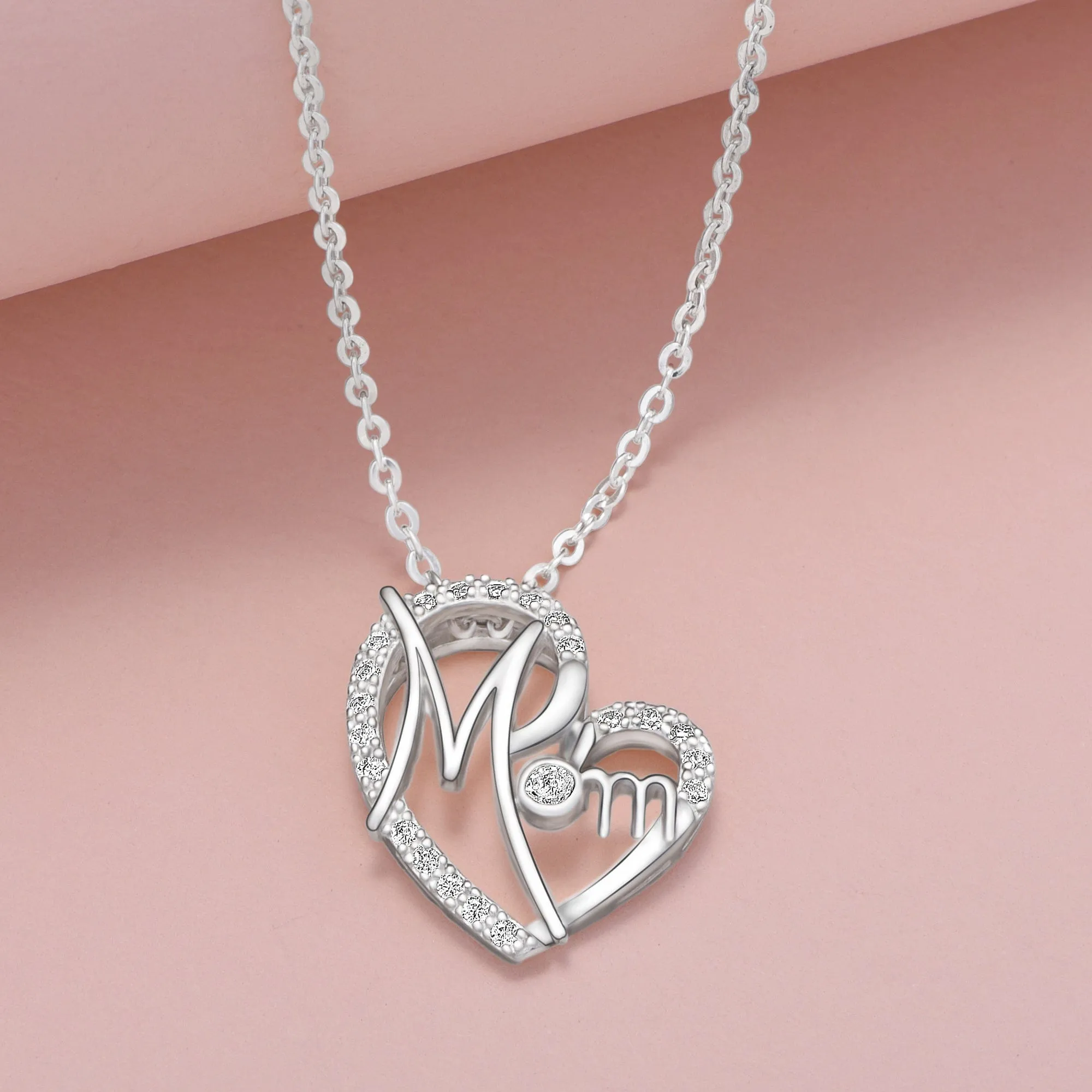 CZ Motherly Love Necklace I Love You Mom Heart Necklace