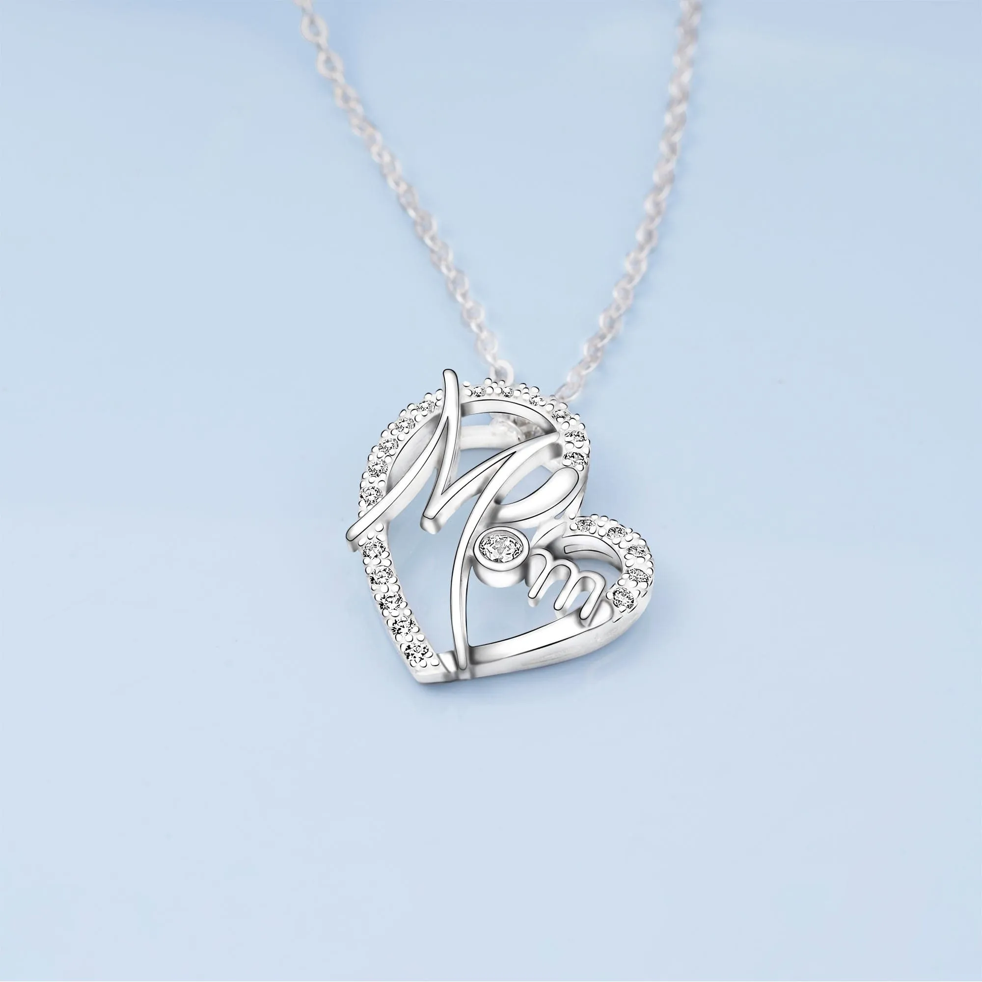 CZ Motherly Love Necklace I Love You Mom Heart Necklace