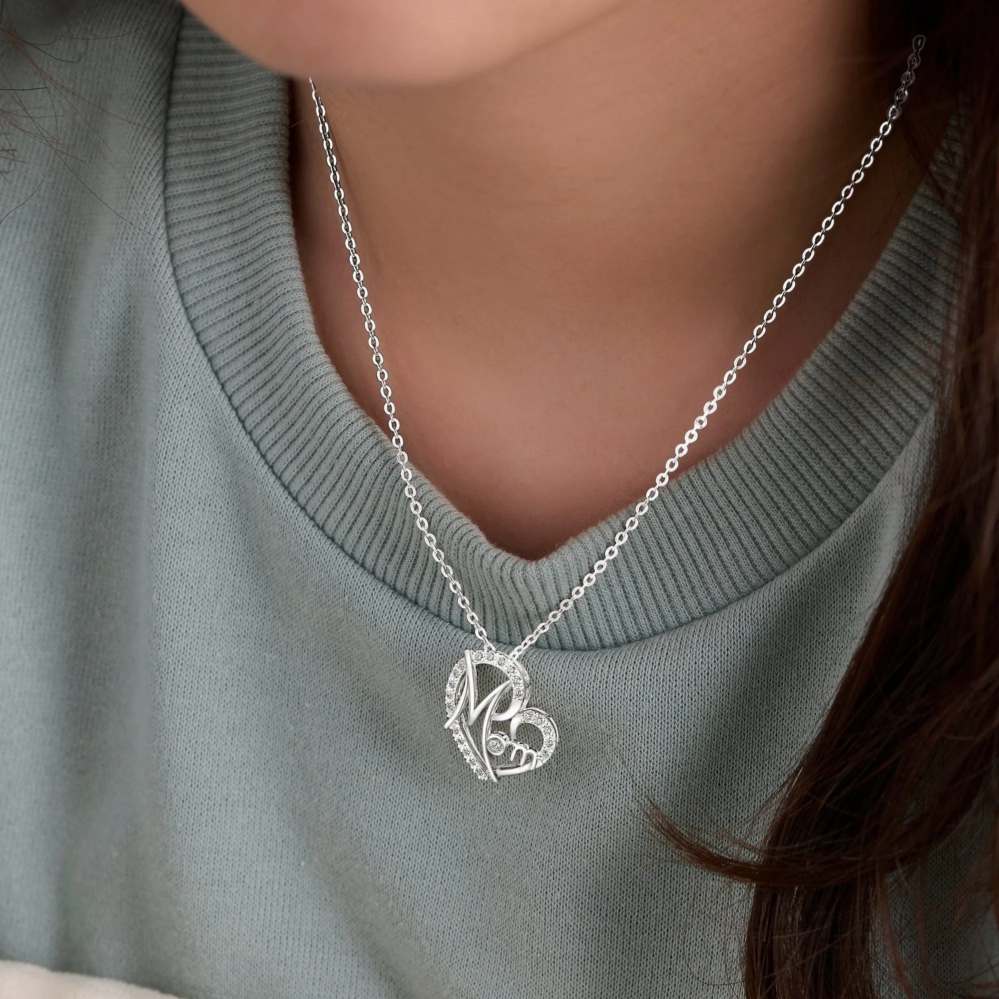 CZ Motherly Love Necklace I Love You Mom Heart Necklace