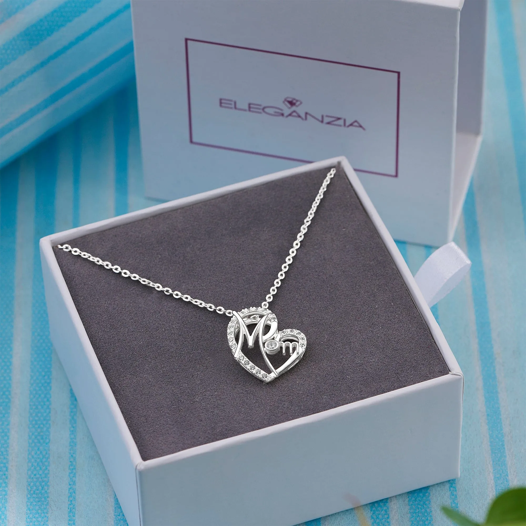 CZ Motherly Love Necklace I Love You Mom Heart Necklace