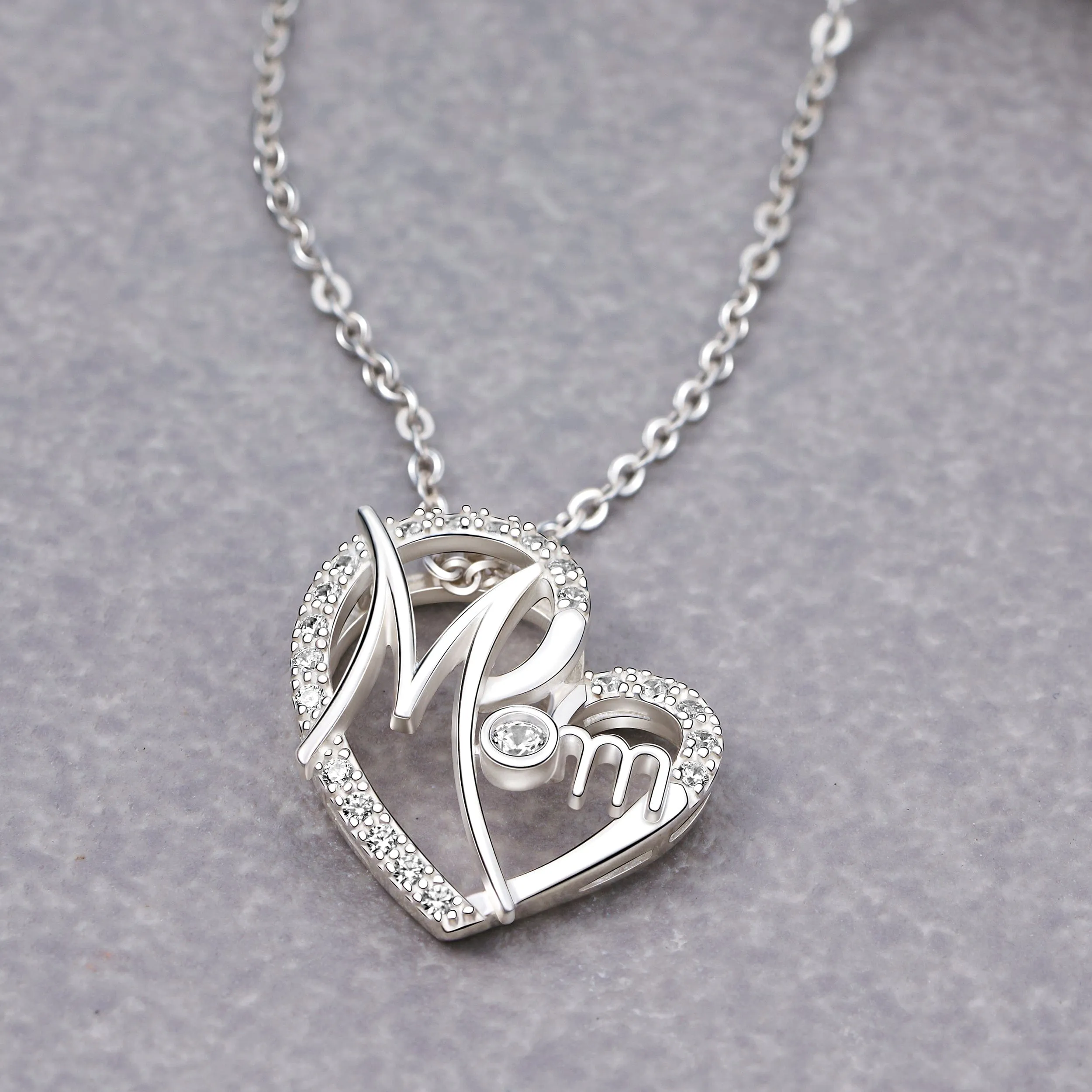 CZ Motherly Love Necklace I Love You Mom Heart Necklace