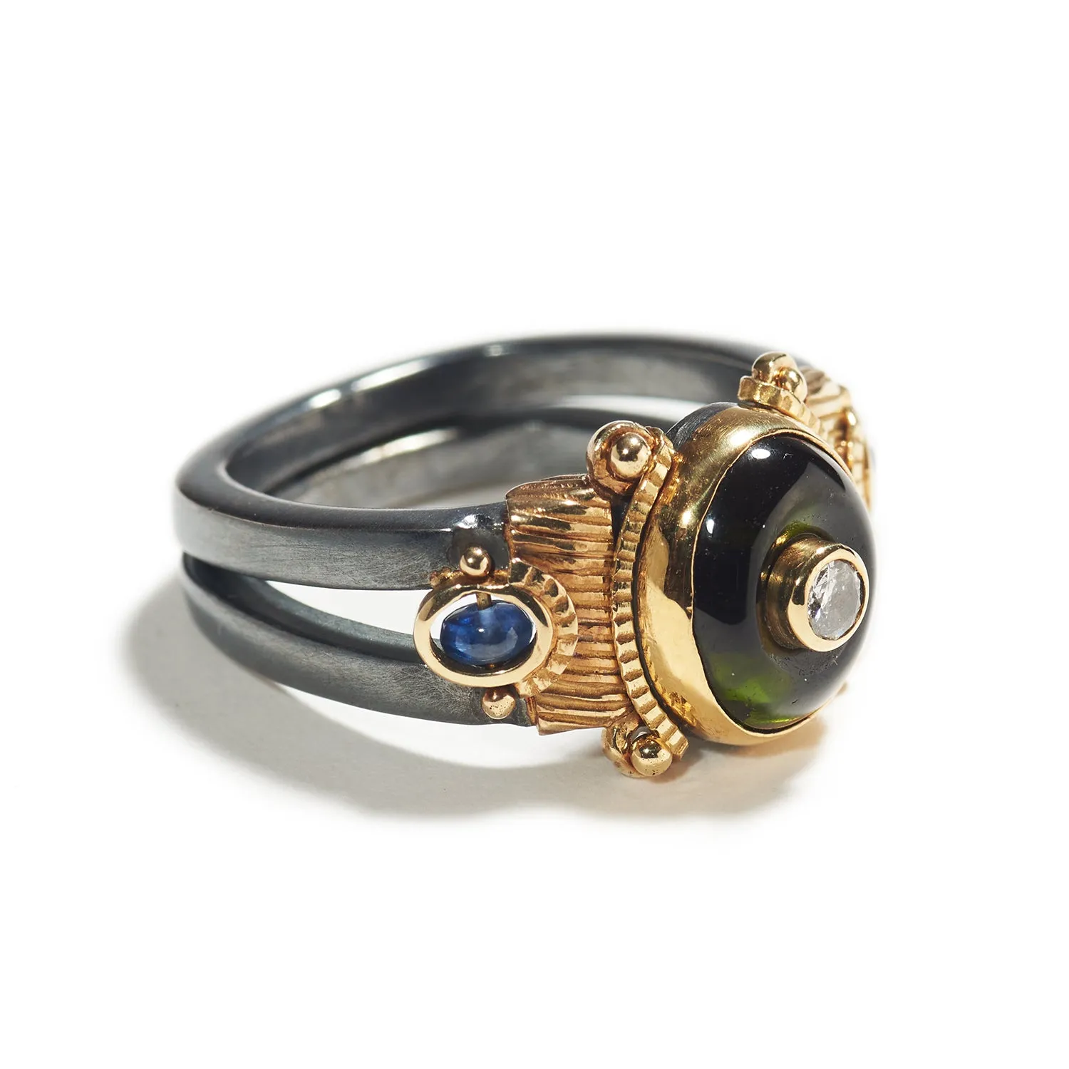 Deep Tourmaline, Sapphire, Diamond Ring