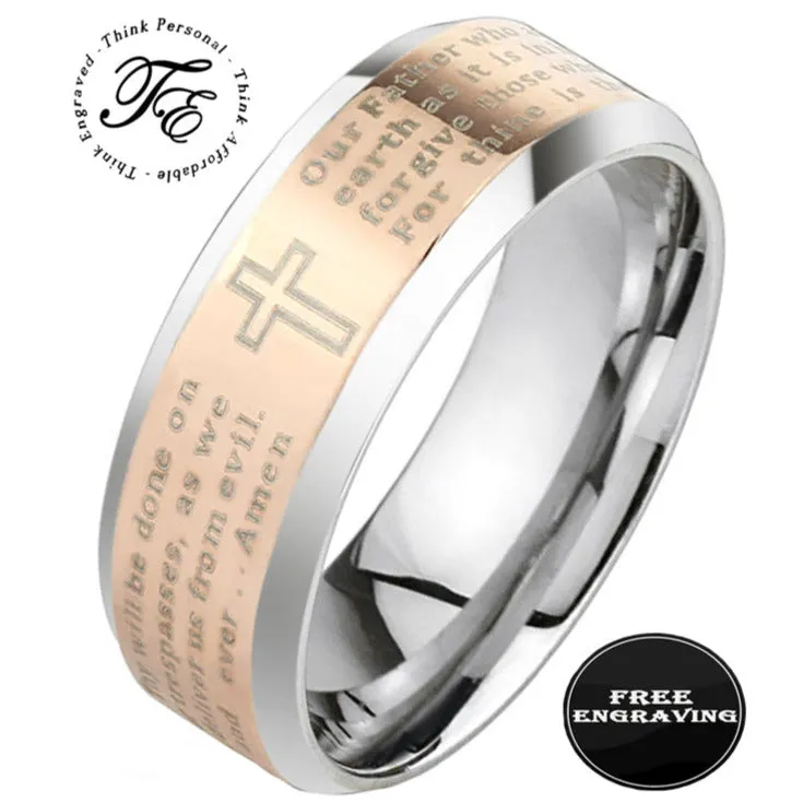 Engraved Men's Christian Cross Promise Ring - Lord's Prayer Ring Personalized