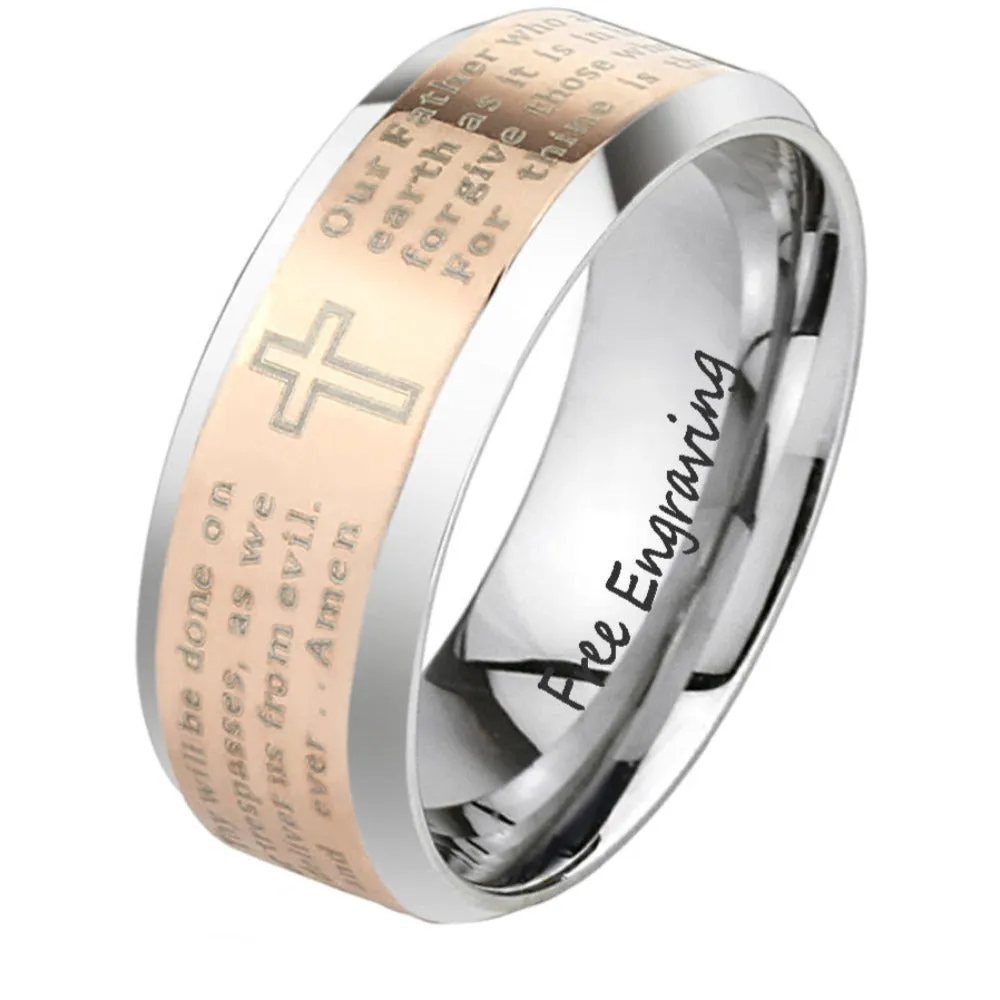 Engraved Men's Christian Cross Promise Ring - Lord's Prayer Ring Personalized