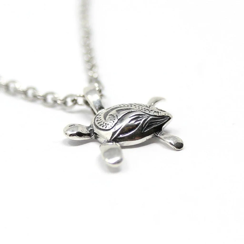 Engraved Sea Turtle Necklace in Sterling Silver