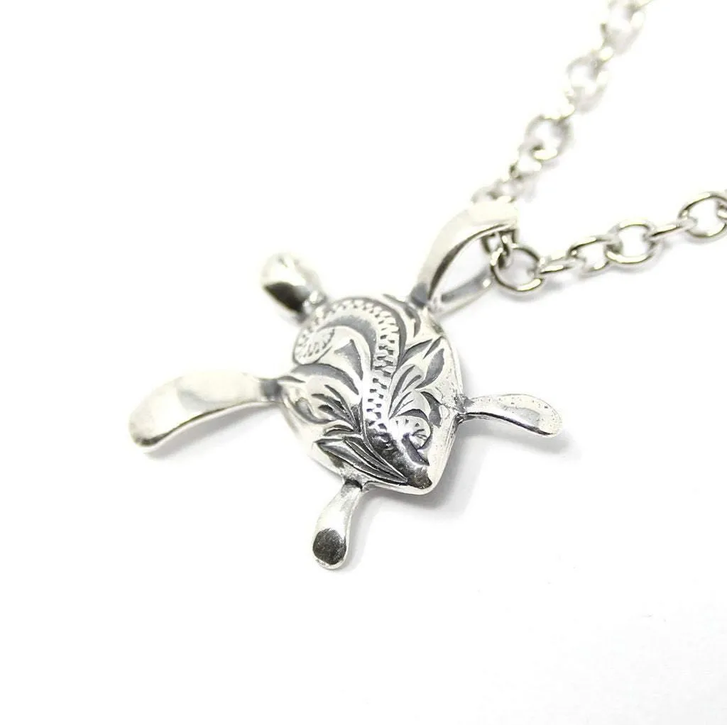 Engraved Sea Turtle Necklace in Sterling Silver