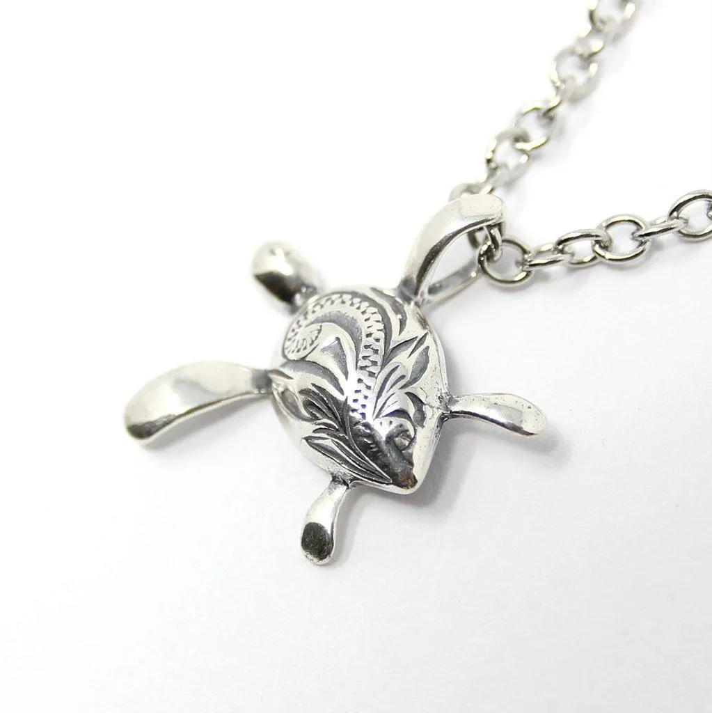 Engraved Sea Turtle Necklace in Sterling Silver