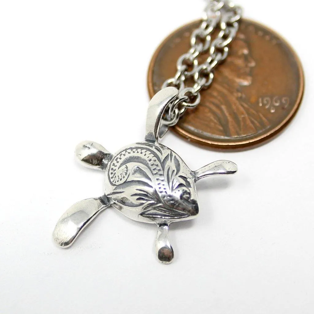 Engraved Sea Turtle Necklace in Sterling Silver